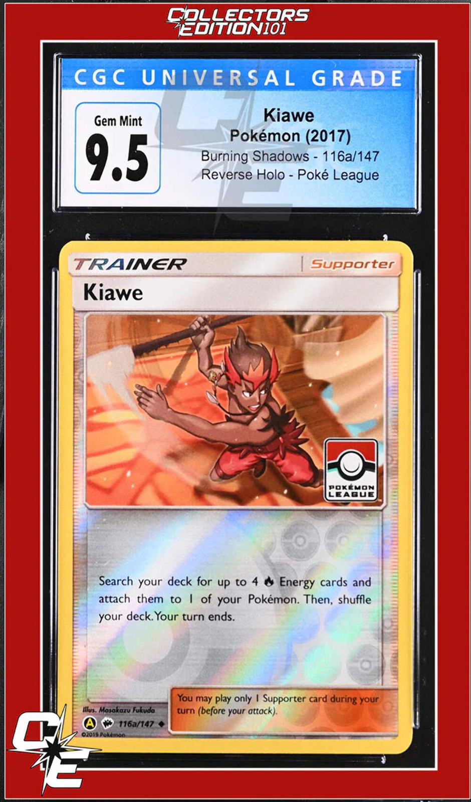Burning Shadows Kiawe 116a/147 Alternate Art Pokemon League CGC GEM MINT 10