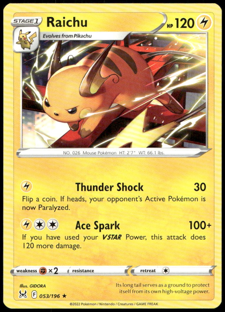 Raichu Rare SWSH11: Lost Origin 053/196 NM
