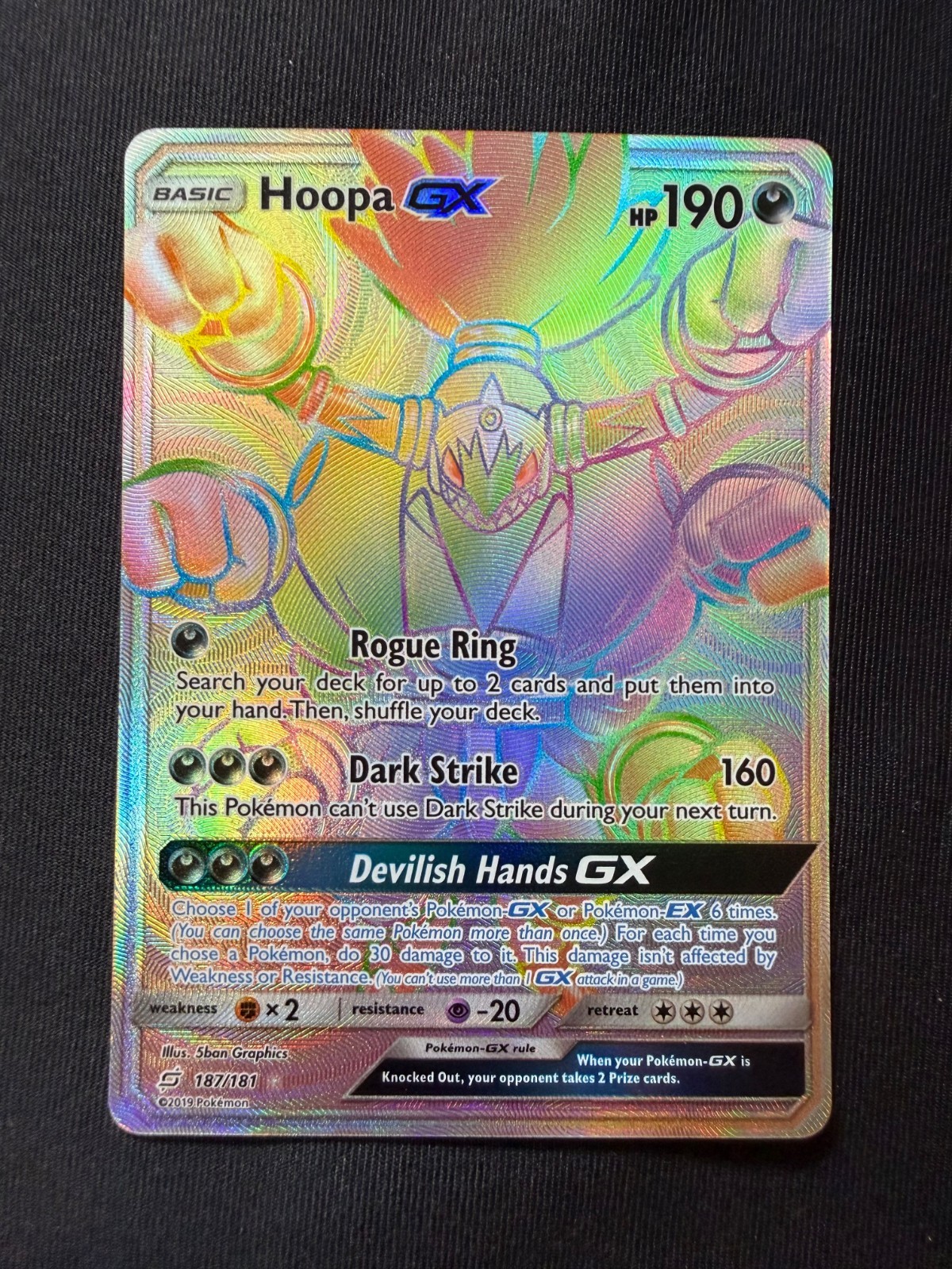 2019 Pokemon Team Up Hoopa Gx Secret Rainbow Holo Rare #187 Actual MINT psa 10