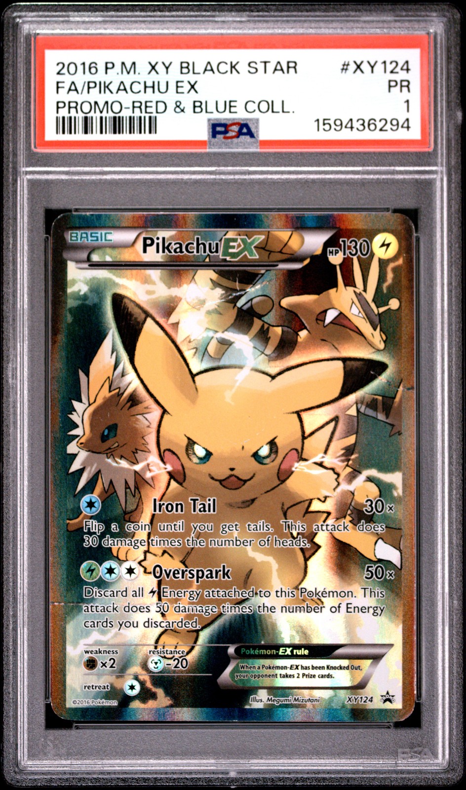 2016 POKEMON XY BLACK STAR PROMO RED & BLUE COLLECTION FULL ART/PIKACHU EX PSA 1