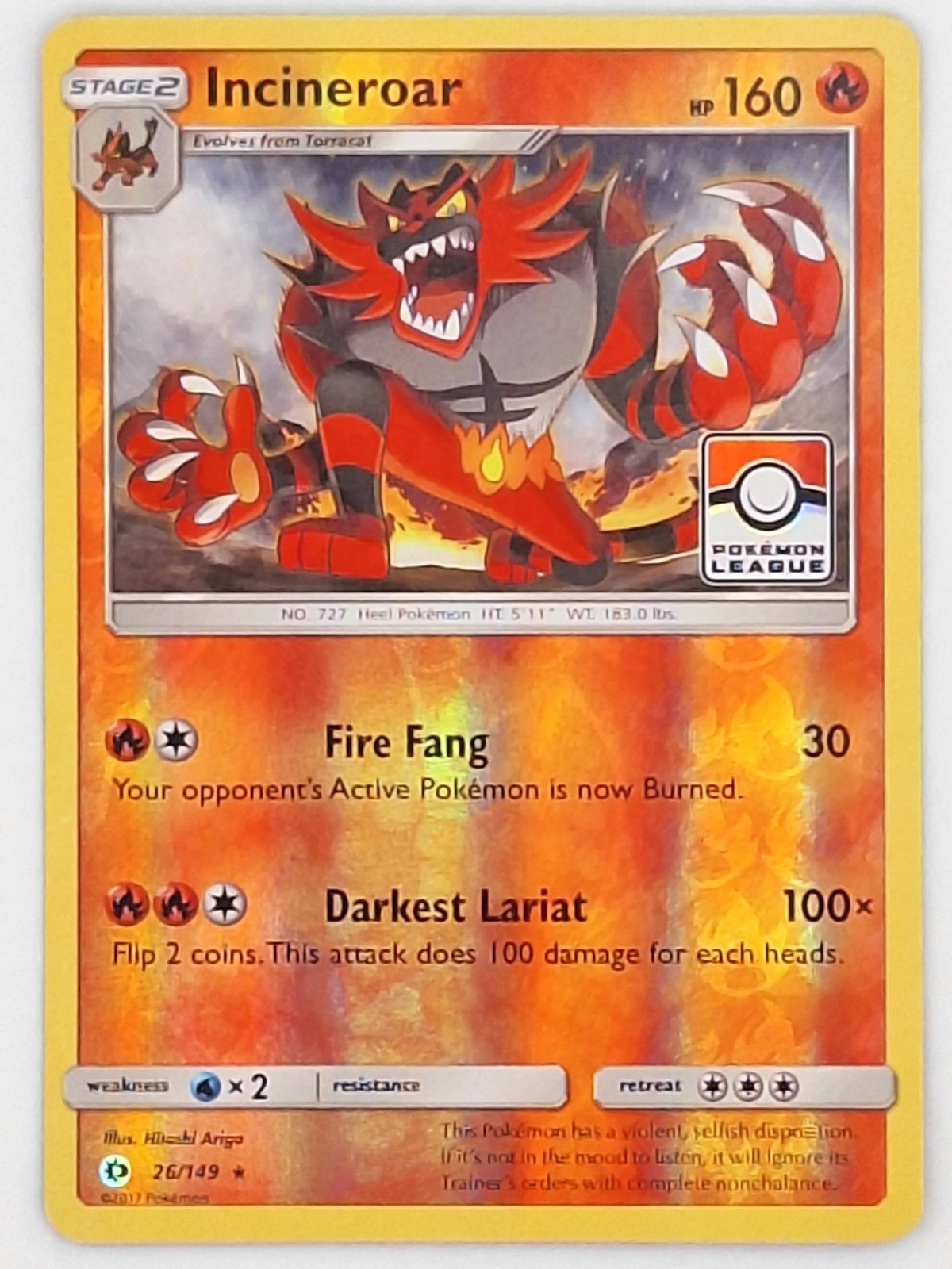 Incineroar 26/149 Pokemon – Reverse Holo Promo Sun & Moon MP