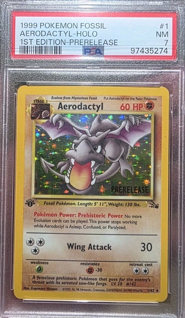 Aerodactyl 1/62 PRERELEASE 1st Edition BROWN STAMP Pokemon Card