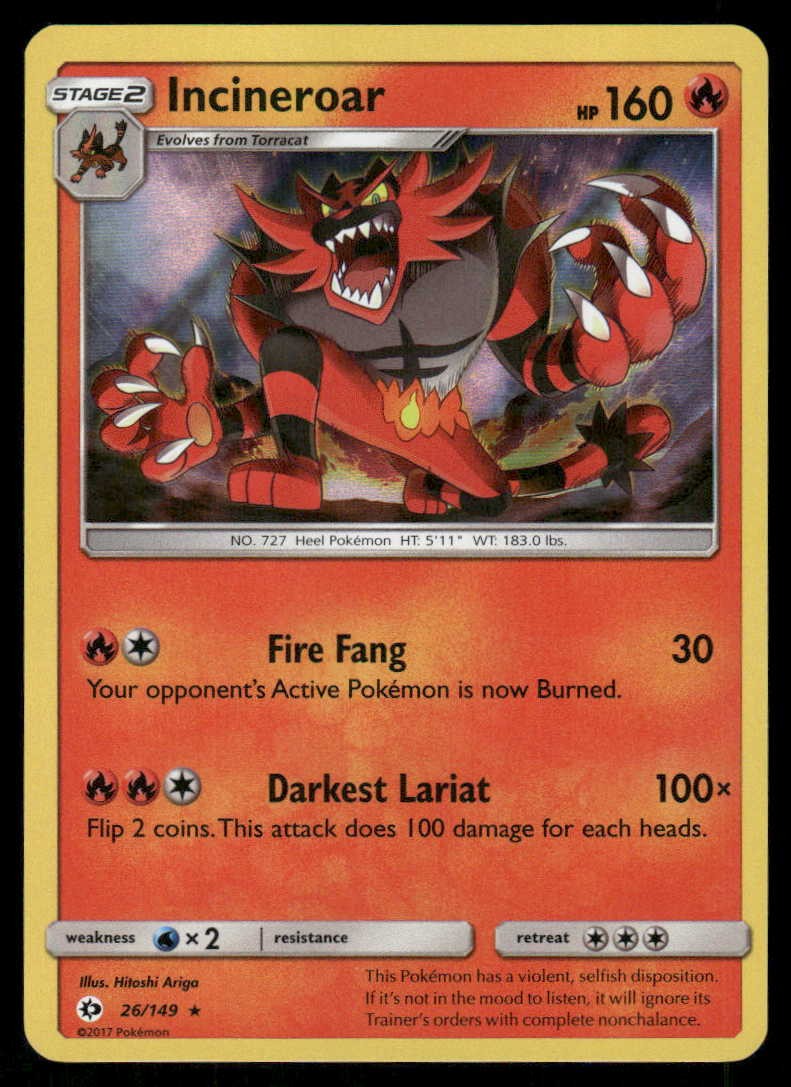 Pokemon Incineroar SM Base Set 26/149 R Holo NM/M