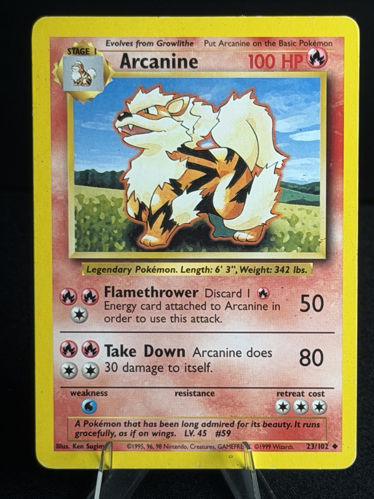 Arcanine Base Set 23/102 WotC Unlimited Regular Rare 1999 English 100 HP