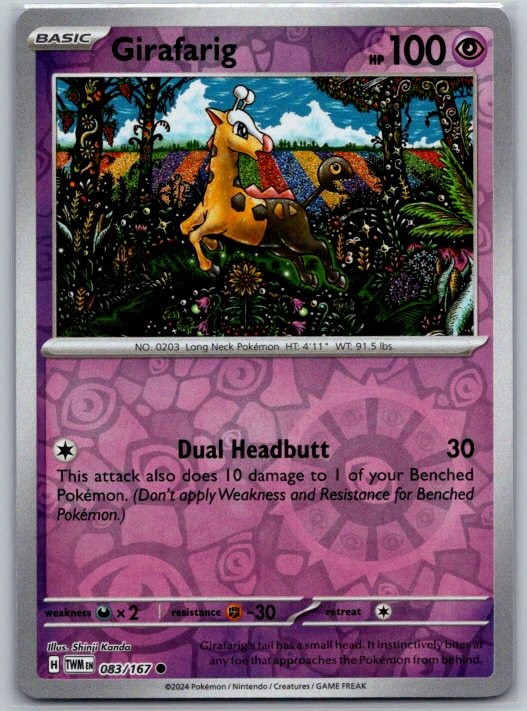 Girafarig 083/167 Common Twilight Masquerade Pokemon Reverse Holo Near Mint