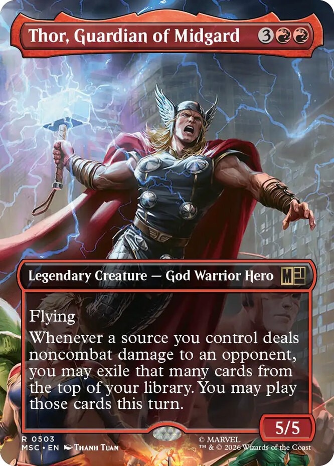 1x Thor, Guardian of Midgard – Foil – Borderless MTG – Commander: Marvel Super H
