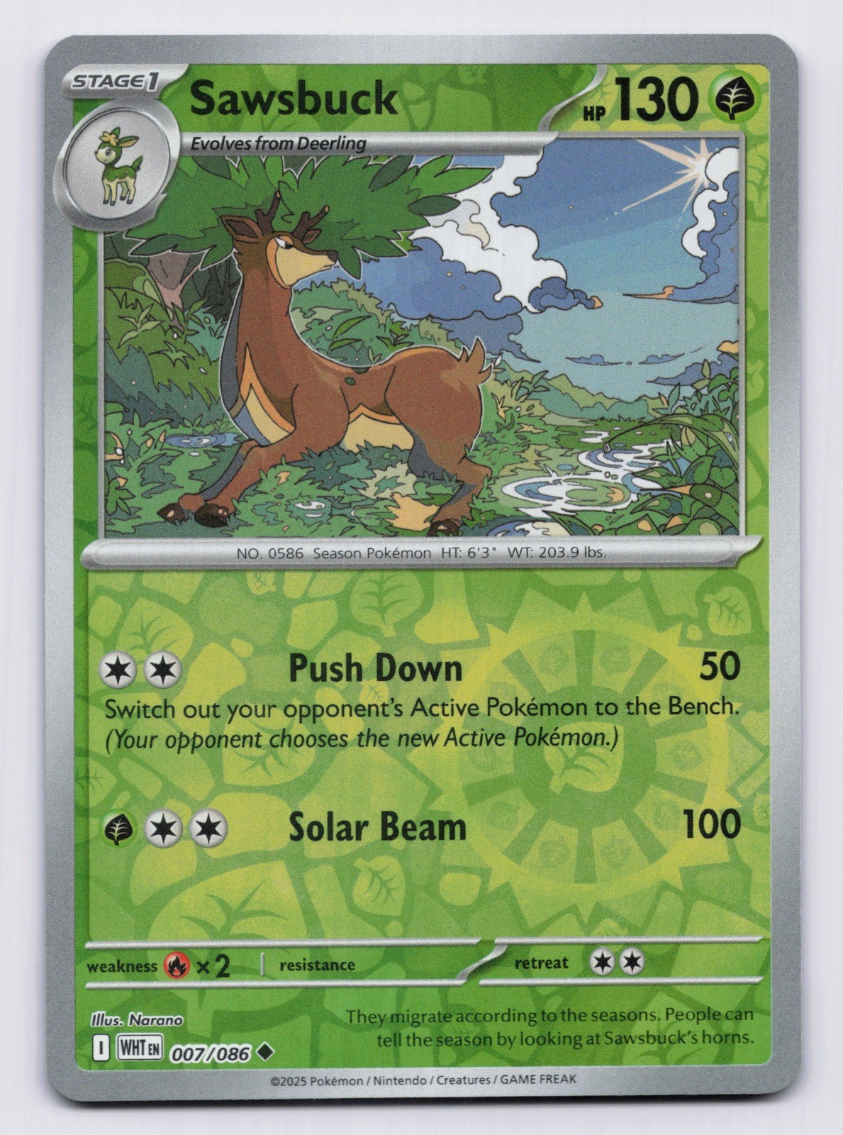 Sawsbuck Reverse Holo Uncommon SV: White Flare 007/086 NM