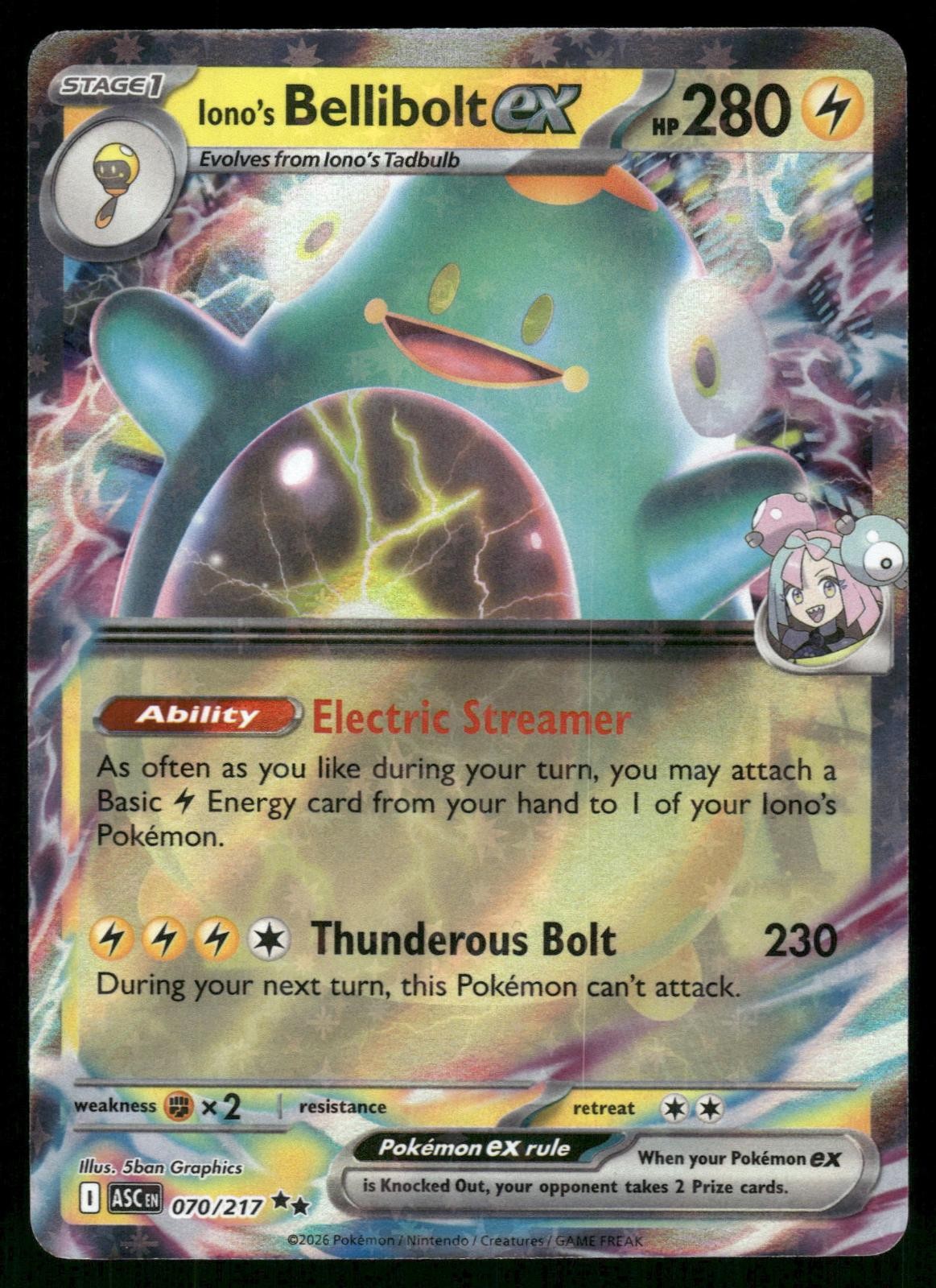 Iono’s Bellibolt ex 070/217 Double Rare Ascended Heroes Pokemon Holo Near Mint
