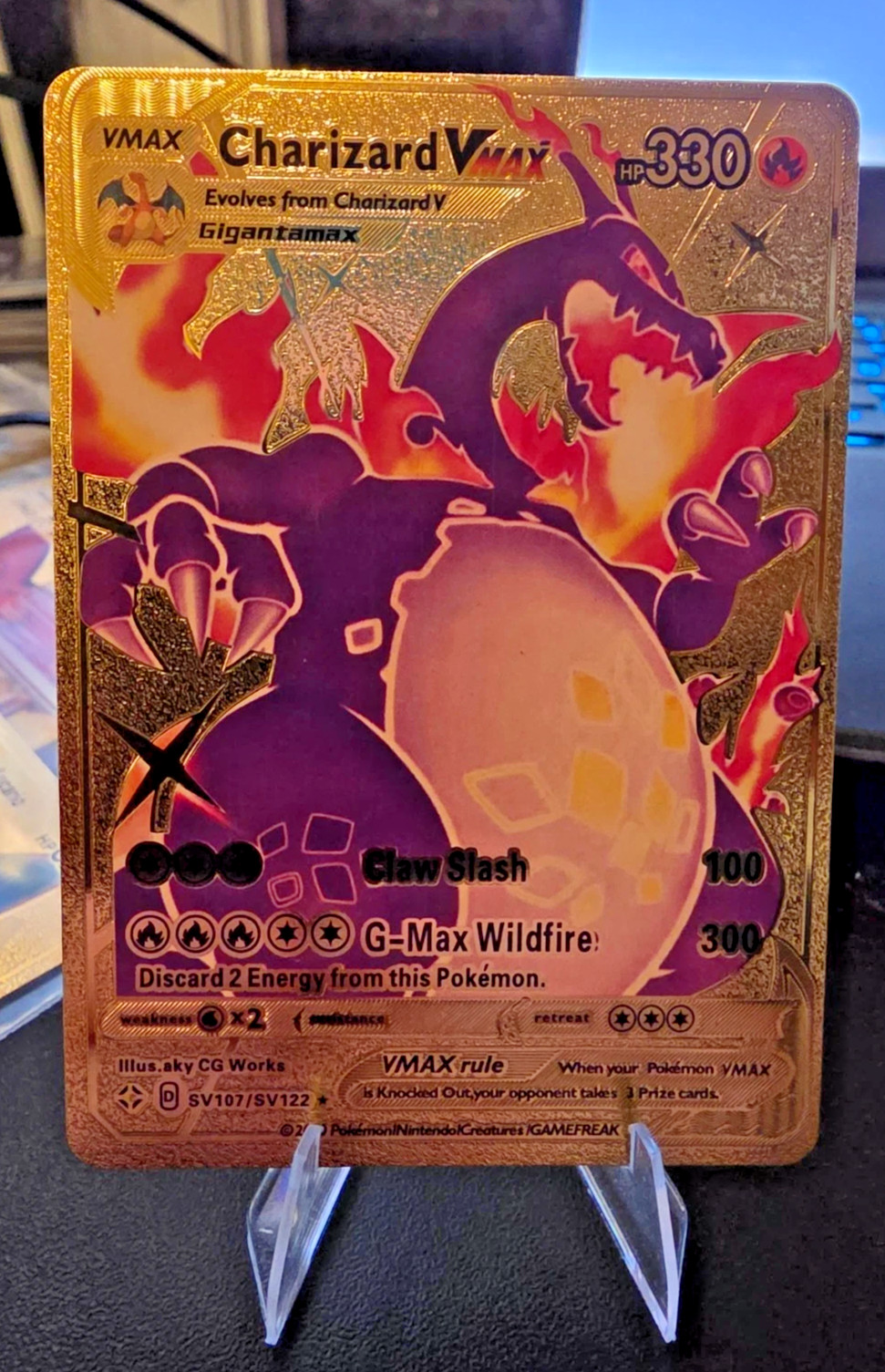 Pokemon CHARIZARD VMAX Gigantamax Gold Foil Fan Art Card SV107/SV122 HP330