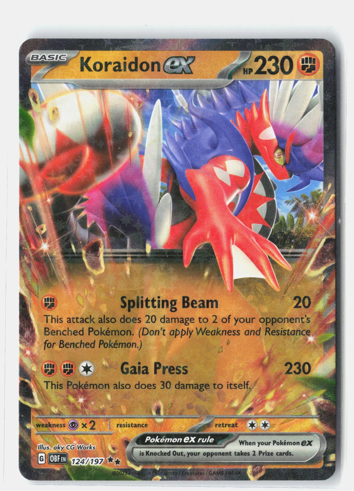 Koraidon ex Double Rare Holofoil SV03: Obsidian Flames 124/197 NM aky CG Works