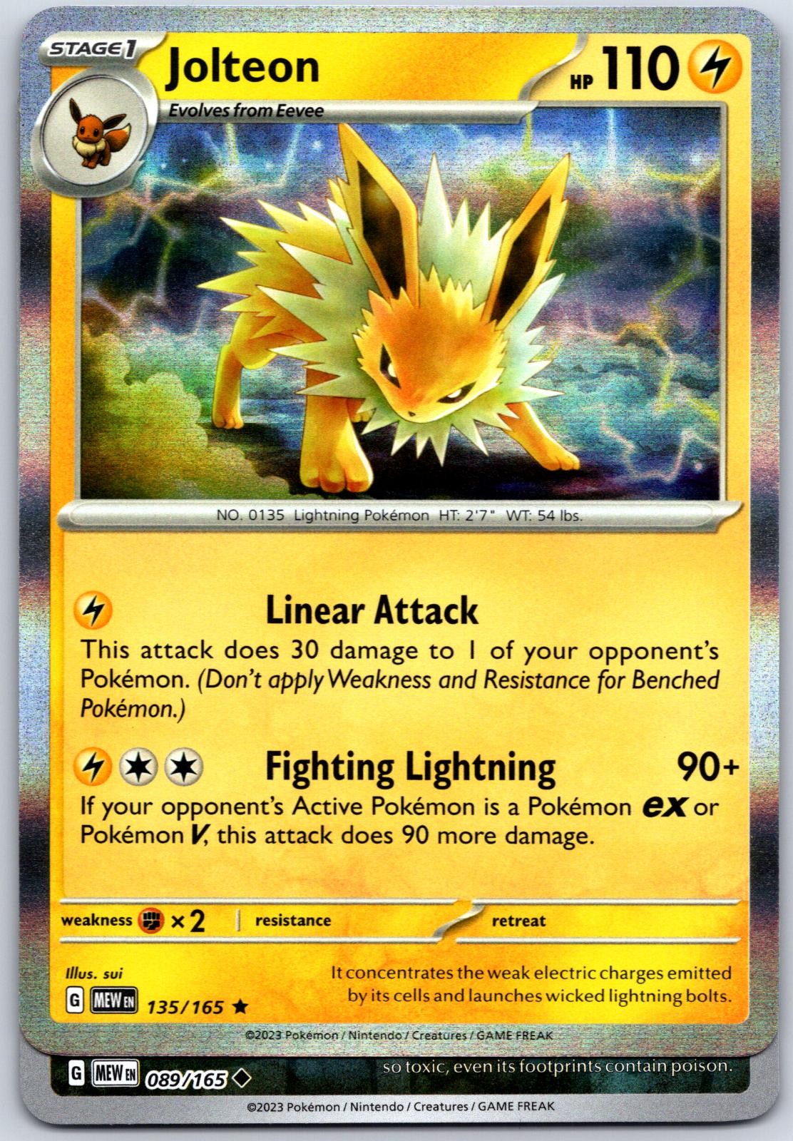 Jolteon 135/165 Rare 151 Pokemon Holo Near Mint
