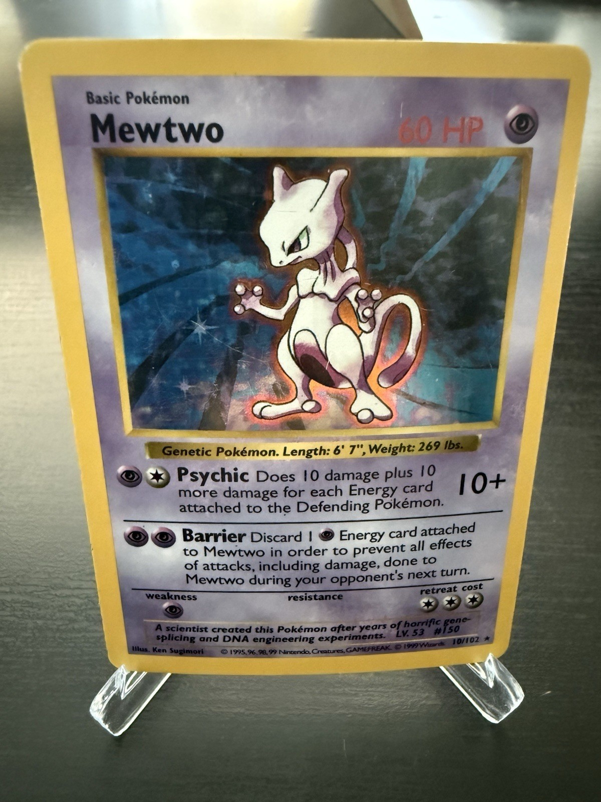 Mewtwo – Shadowless Base Set Holo 10/102 – Vintage WOTC 1999 Pokémon Card