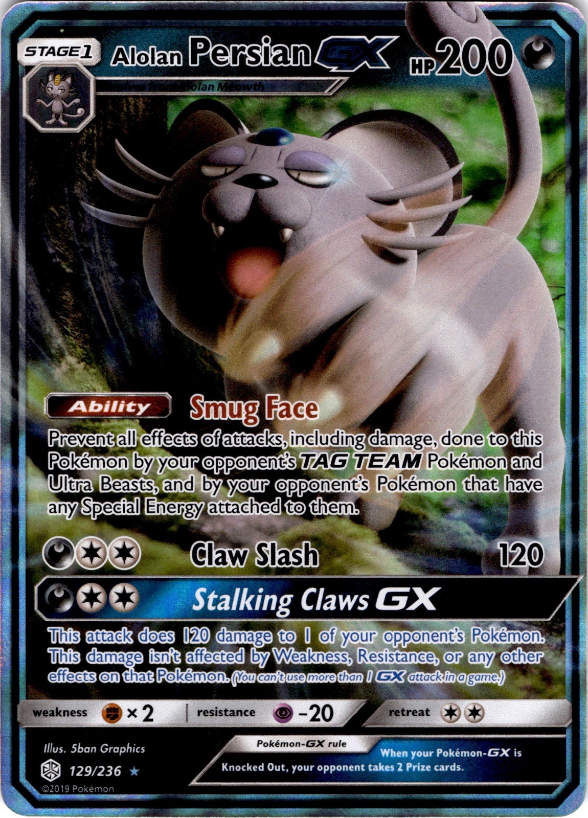 Alolan Persian GX Holo Ultra Rare SM – Cosmic Eclipse 129/236 NM