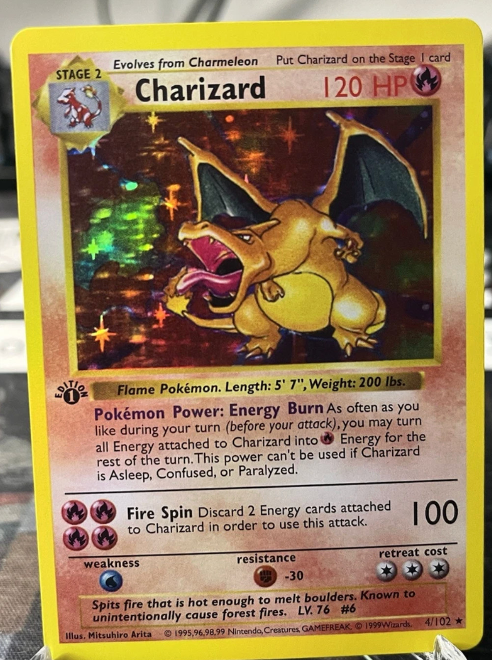 1st Edition Shadowless Charizard 4/102 Base Set Holo Pokemon * PRXY (REPLIK) *