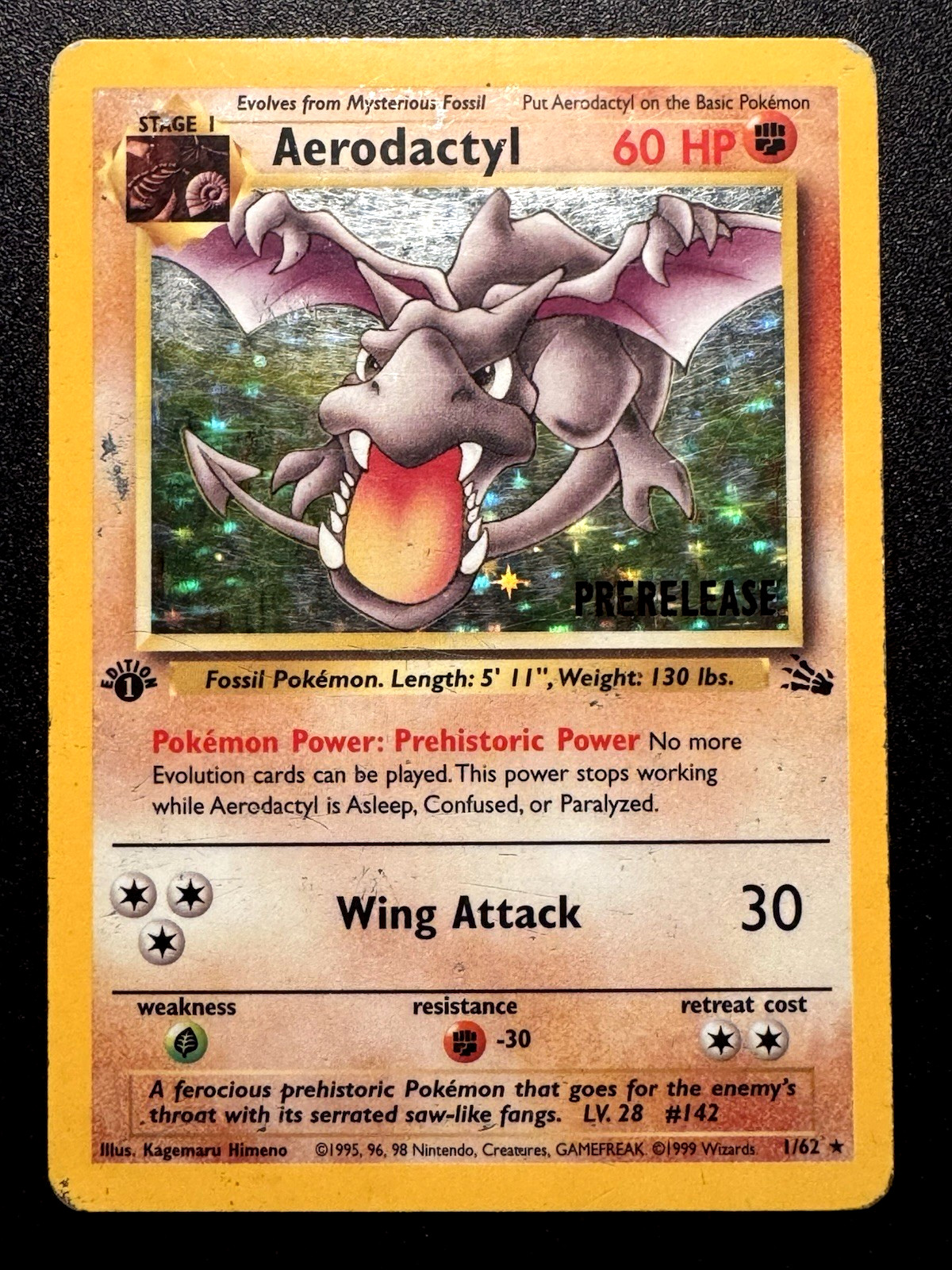 1st Edition Prerelease Aerodactyl 1/62 Fossil Pokemon Card Holo Foil Rare HP
