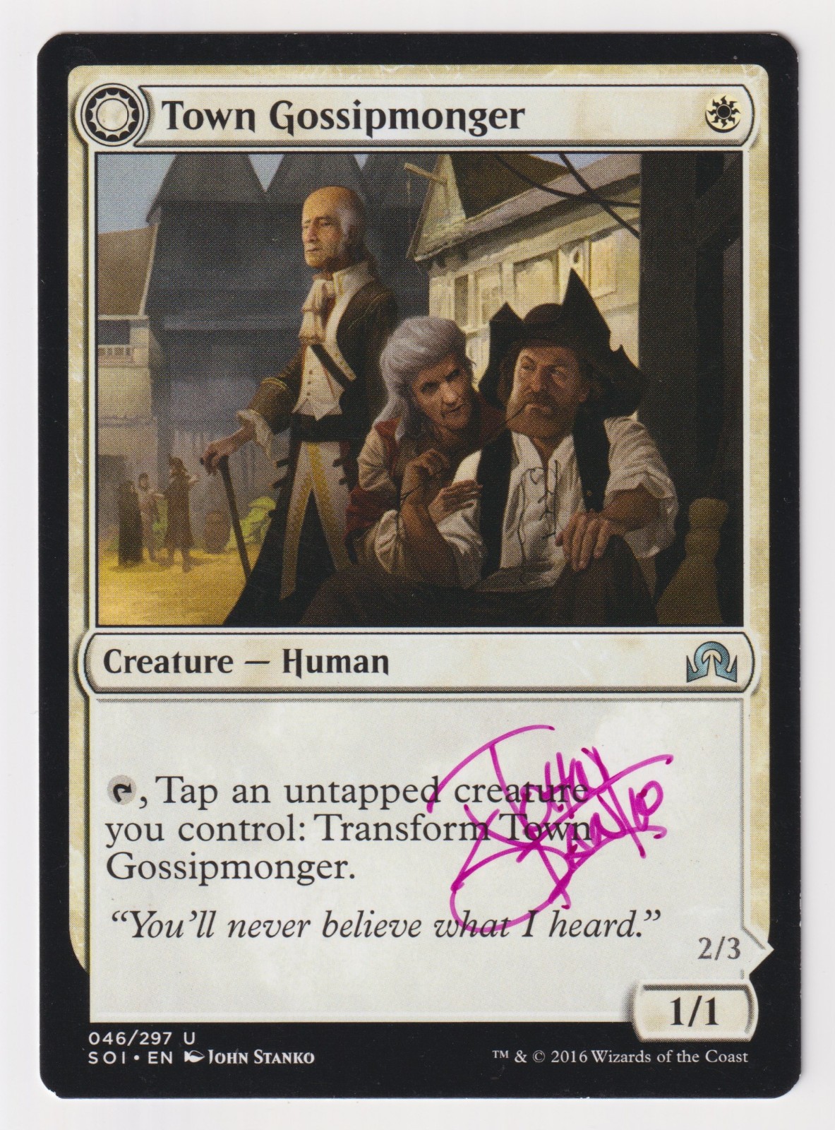 Double Pink Signed Town Gossipmonger HP Artist John Stanko 2016 WOTC MTG Magic!