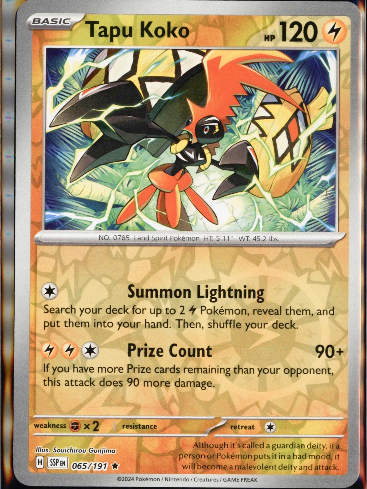 Tapu Koko Reverse Holo Rare SV08: Surging Sparks 065/191 NM