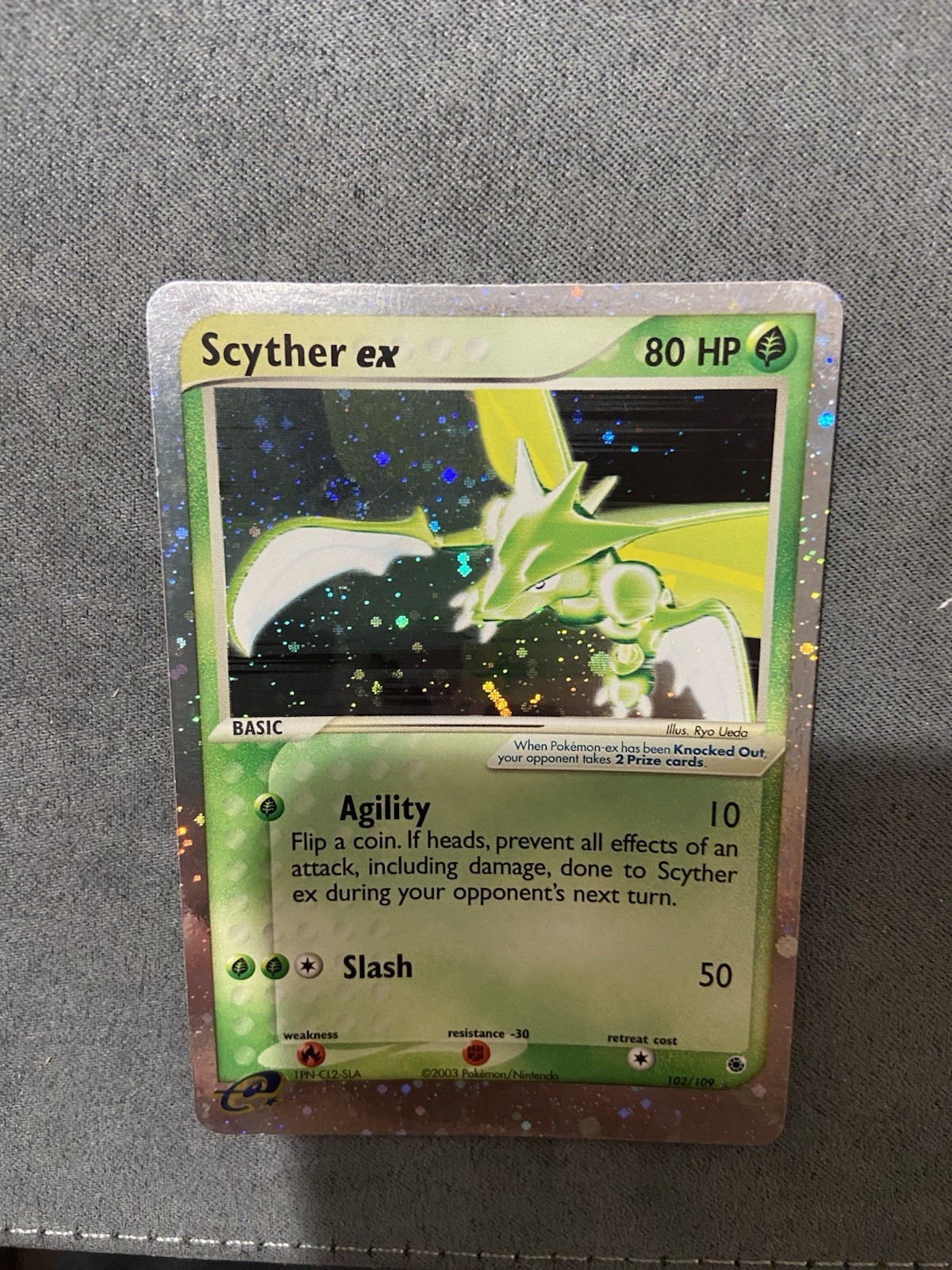 2003 Scyther ex 102/109 Ultra Rare Ruby and Sapphire Holo- LP
