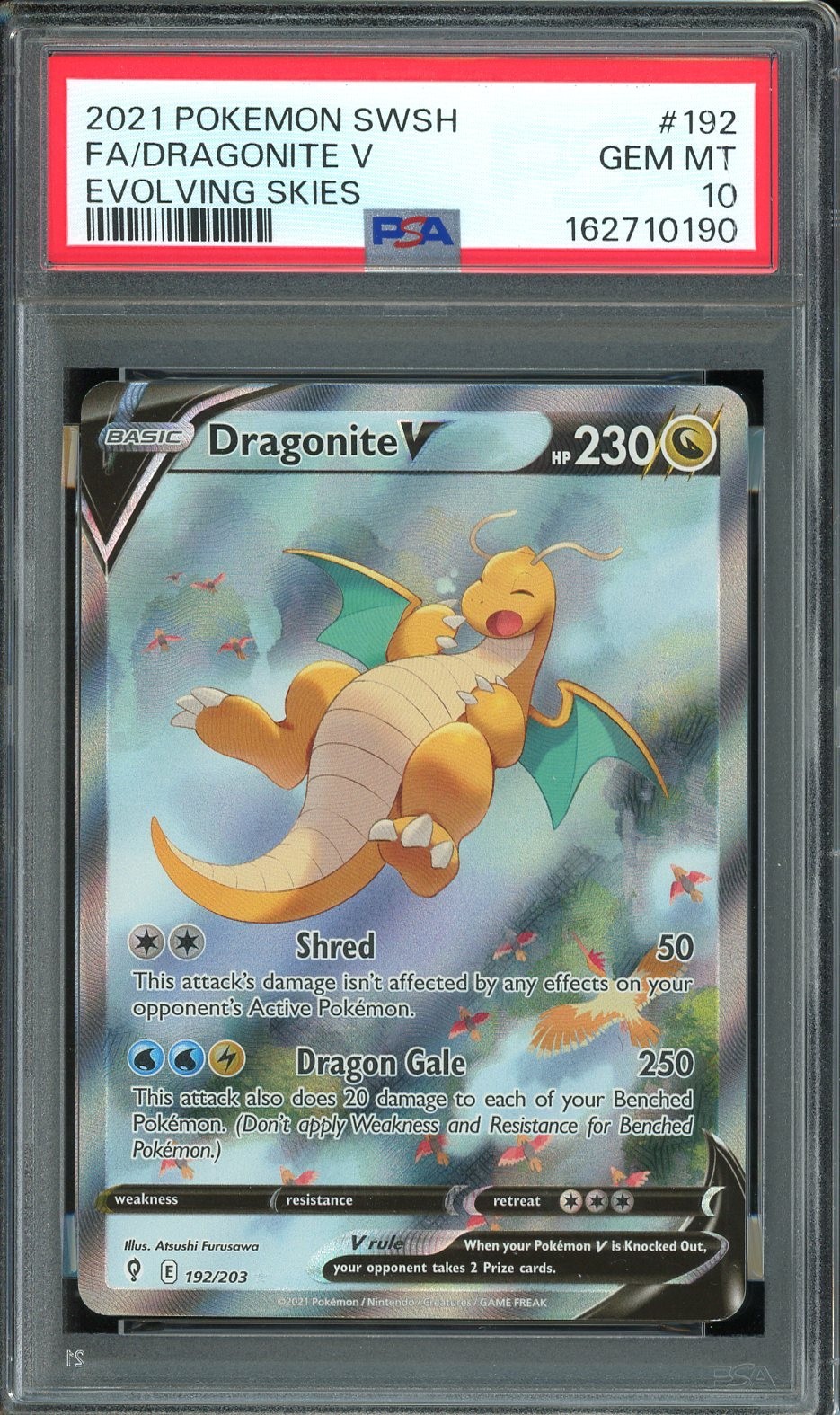 2021 Pokemon SWSH Evolving Skies #192 Dragonite V Alternate Art PSA 10