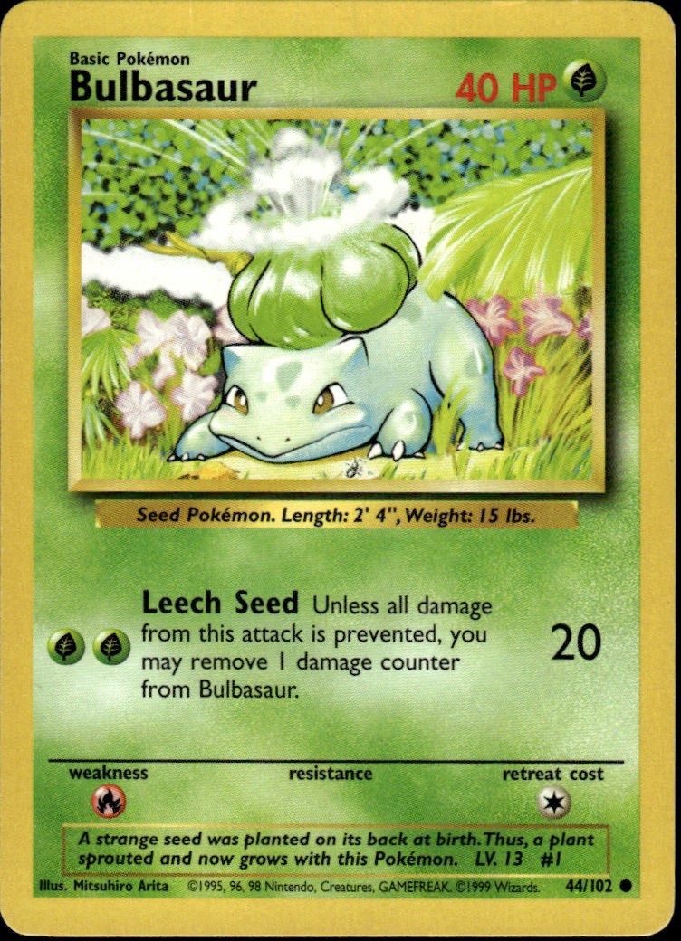 BULBASAUR 44/102 COMMON BASE SET UNLIMITED POKEMON NM/M