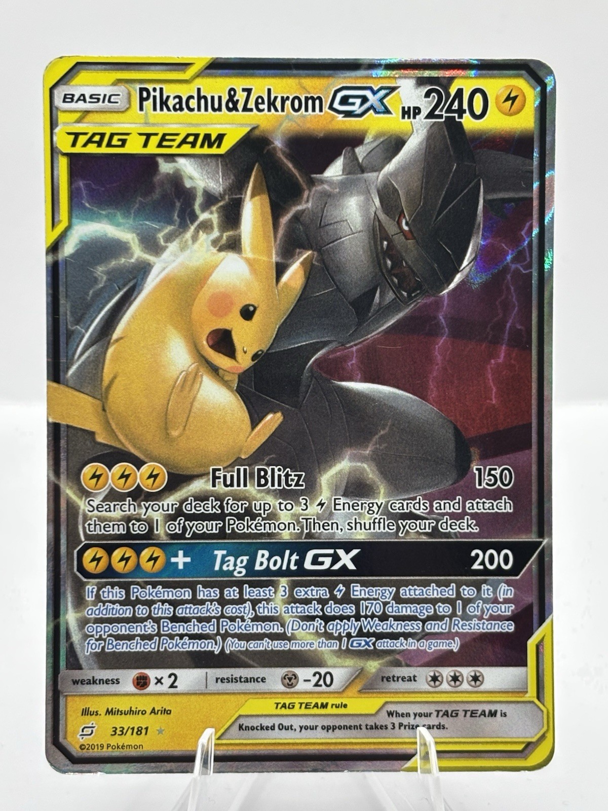 Pokémon TCG Sm: Team Up Pikachu Zekrom GX Ultra Rare Holo Card 33/181 LP