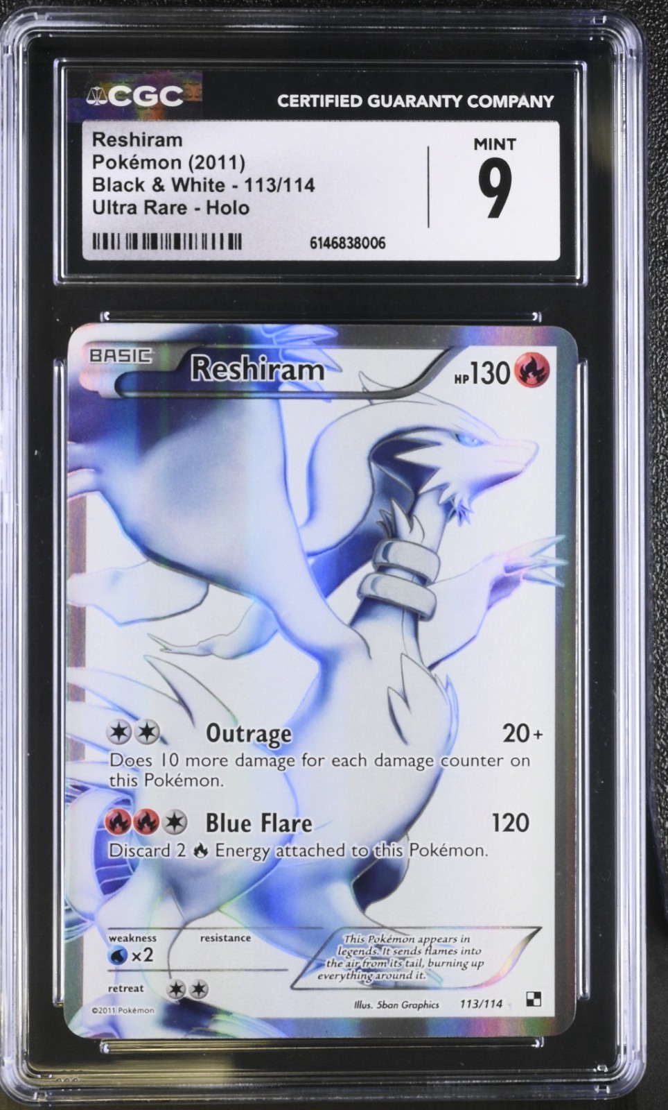Reshiram Full Art 113/114 Black & White Holo | CGC Mint 9