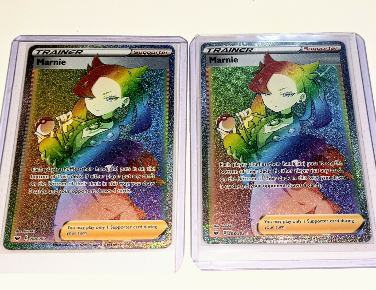 Marnie 208/202 Rainbow Rare-2x- Pokemon TCG-NM-Trainer Card- Unplayed
