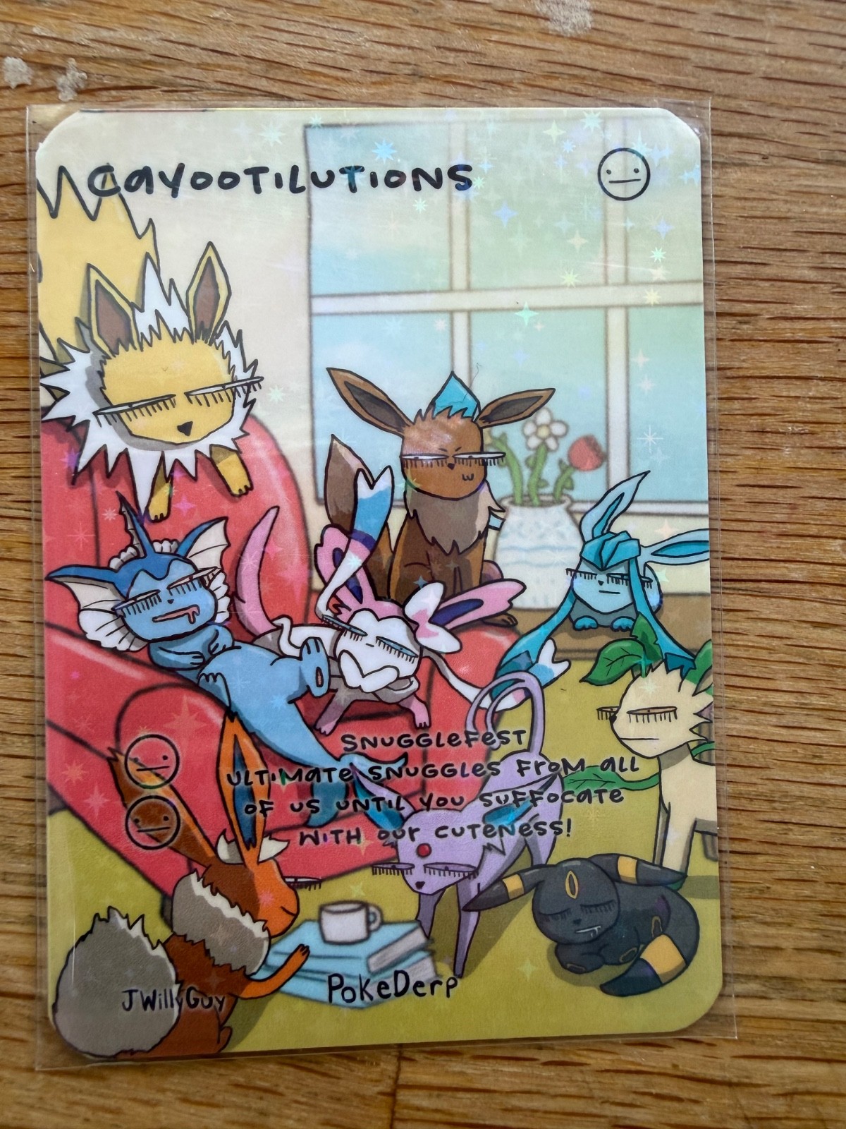 HOLO Pokederp Cayootilutions – Eevee Eeveelution Fan Art Custom Derpy Card S389