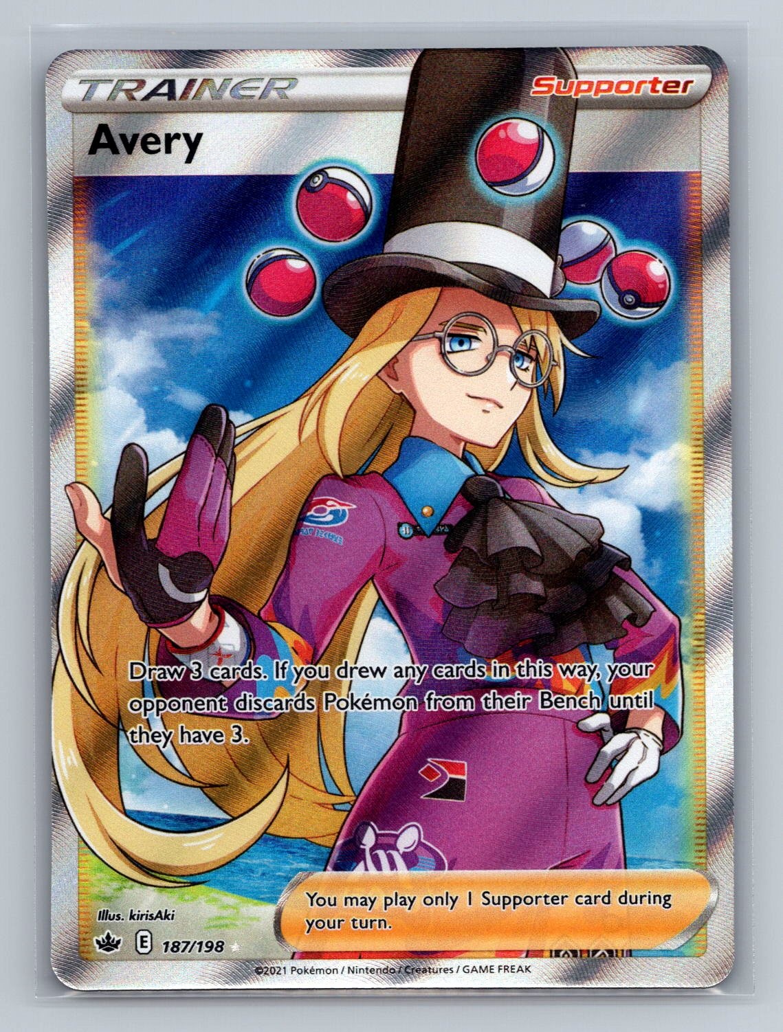 Avery (Full Art) 187/198 Pokémon TCG Ultra Rare SWSH06: Chilling Reign Near Mint