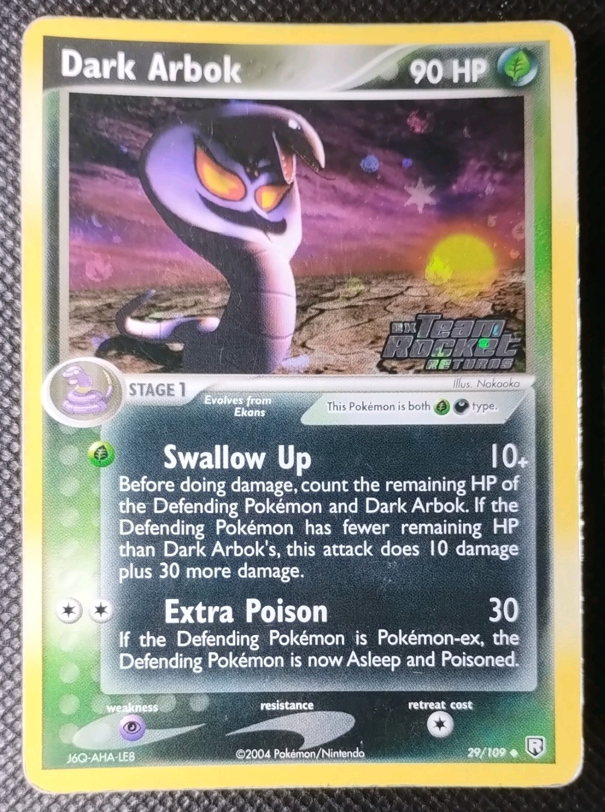 Dark Arbok 29/109 EX Team Rocket Returns Stamped Reverse Holo 2004 HP