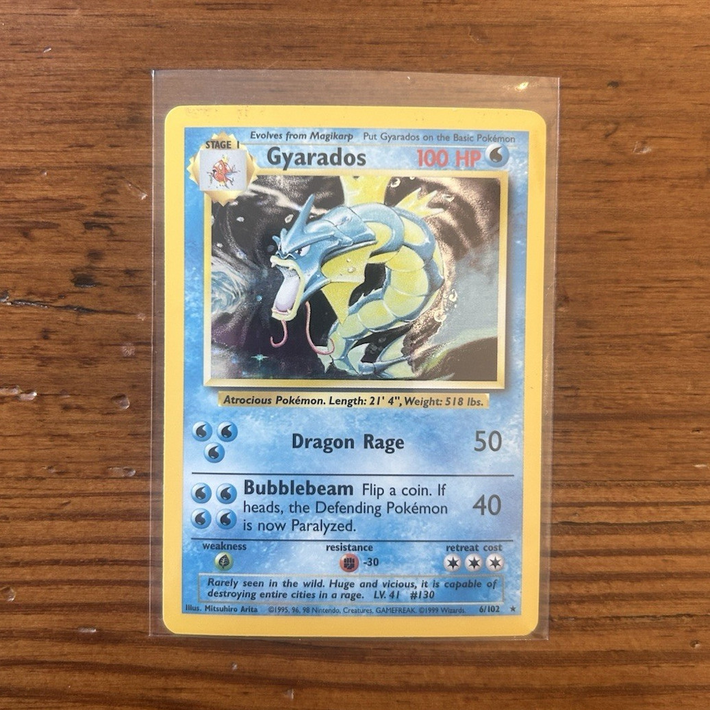 Pokémon TCG Gyarados Base Set Holo Rare 100 HP 006/102 Stage 1 English