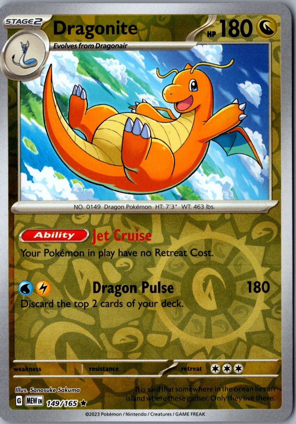 Dragonite Reverse Holo 149/165 Rare Scarlet and Violet 151 LP Pokemon Card