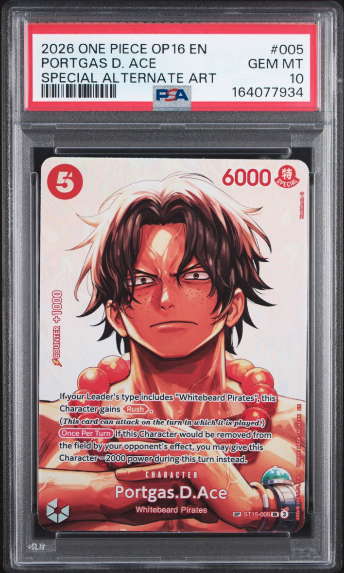 2026 ONE PIECE OP16-THE TIME OF BATTLE ALTERNATE ART #005 PORTGAS D. ACE PSA 10