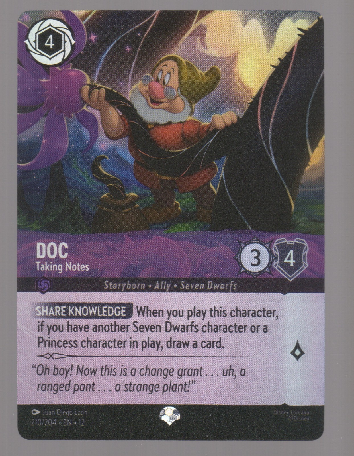 Disney Lorcana Wilds Unknown DOC Taking Notes Epic Foil #210/204