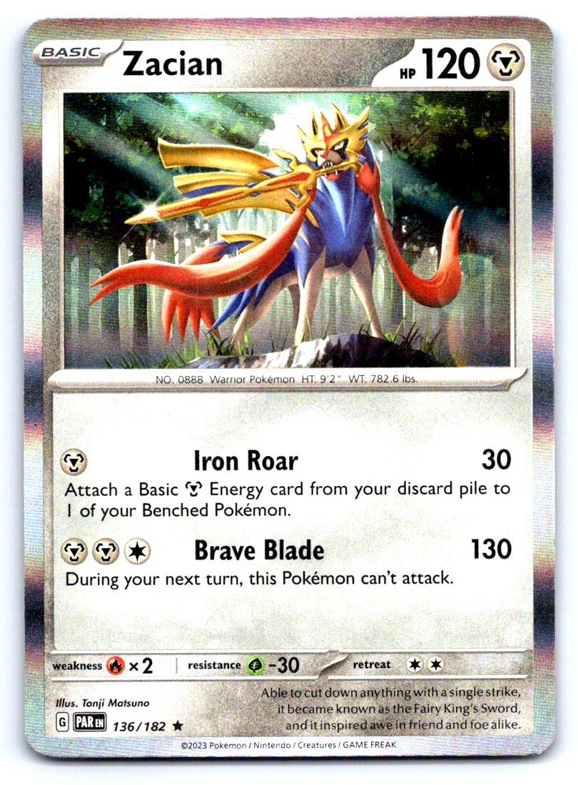 Pokemon Zacian SV04: Paradox Rift PAR Holo 136/182 NM Rare Tonji Matsuno