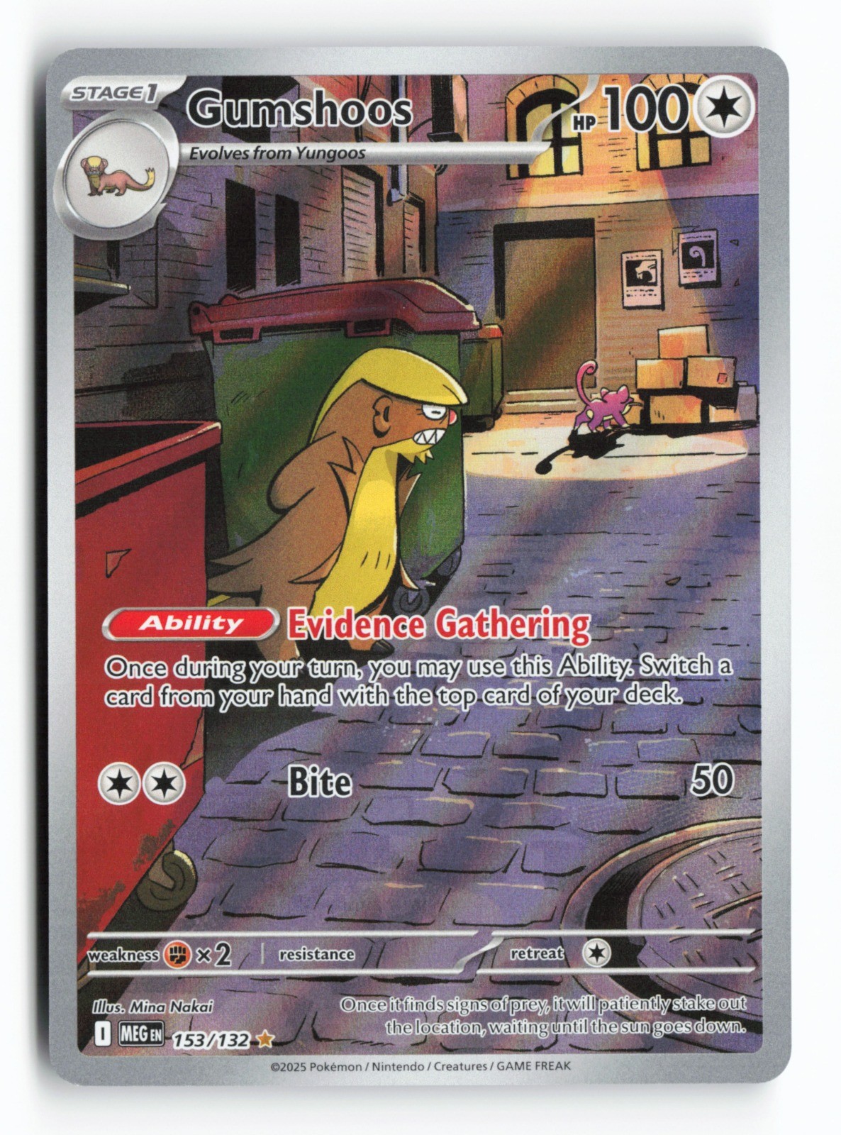 Gumshoos 153/132 ME01: Mega Evolution Holo Illustration Rare NM Mina Nakai