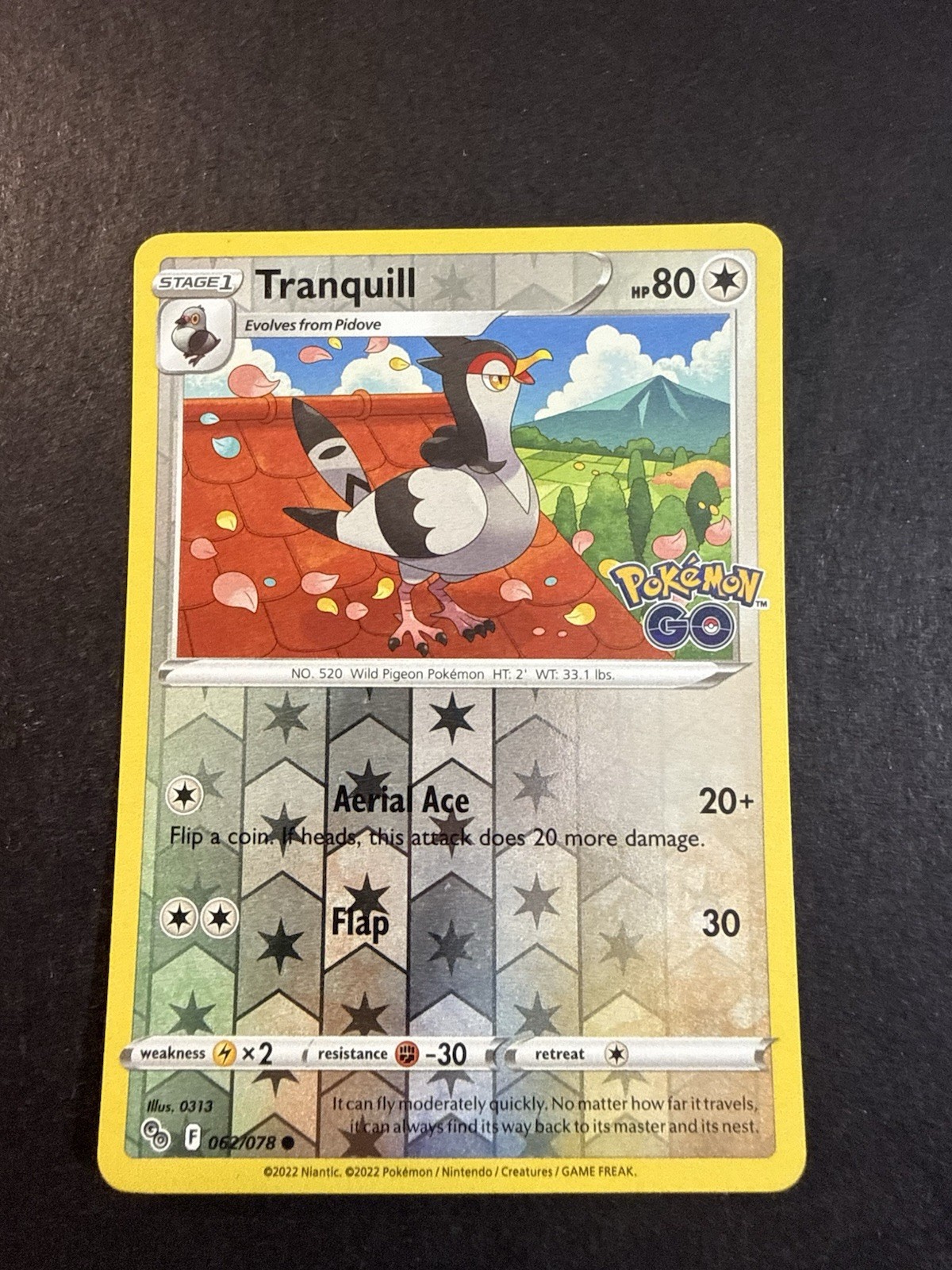 Tranquill Reverse Holo Common Pokemon GO 062/078