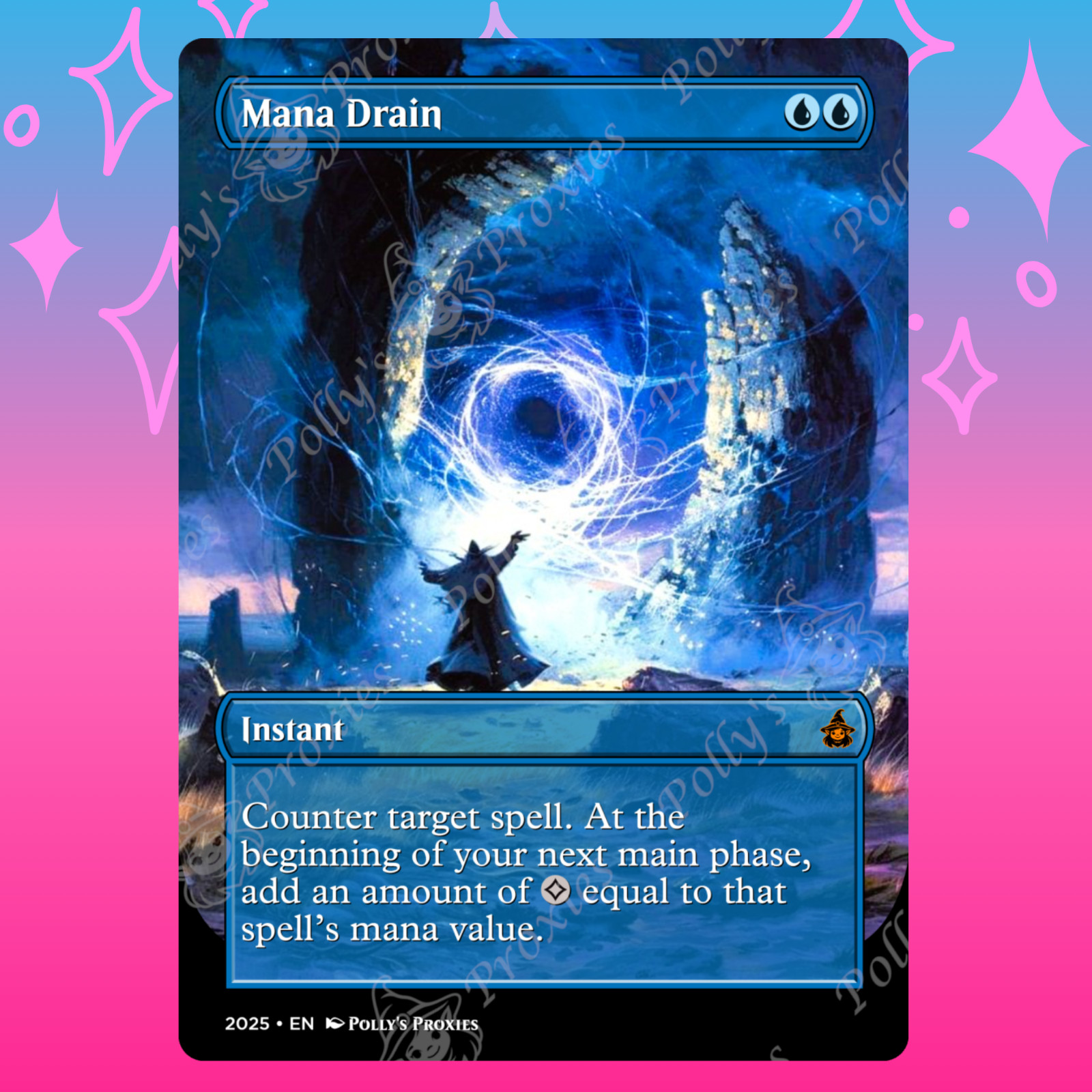 Mana Drain PROXY Card with Custom Fantasy Art Design