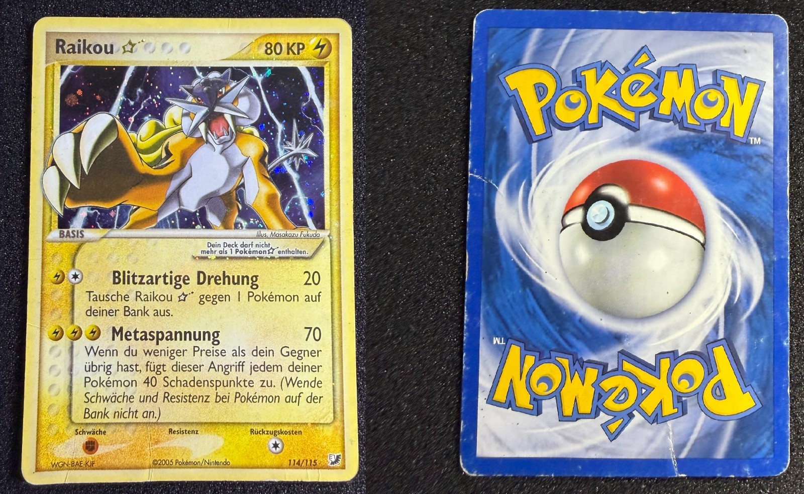 Pokemon TCG Raikou Gold Star 114/115 EX Unseen Forces Holo German 2005