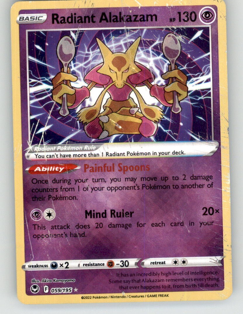 Pokemon Sword & Shield Silver Tempest Radiant Alakazam 059/195 HP/Damage