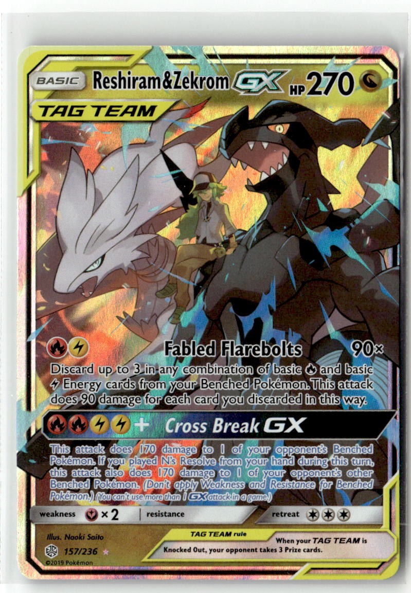 Reshiram & Zekrom GX 157/236 Ultra Rare SM – Cosmic Eclipse Pokemon Holofoil …
