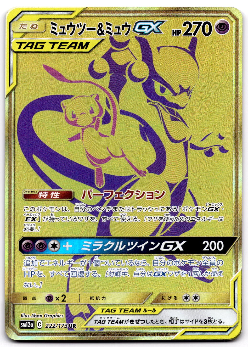 Mewtwo & Mew GX 222/173 SM12a TAG TEAM GX Ultra Rare Pokemon Card Japanese – LP