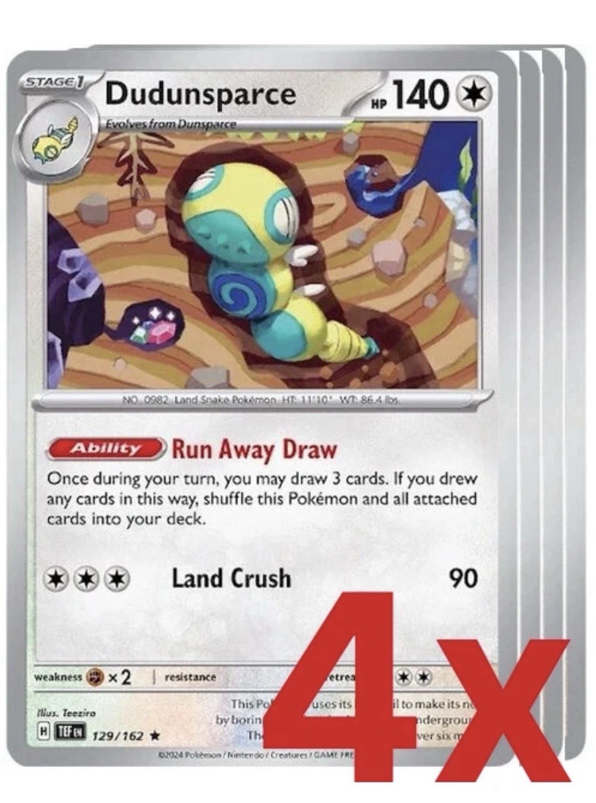 4x Dudunsparce 4x Holo Pokemon TCG Playset