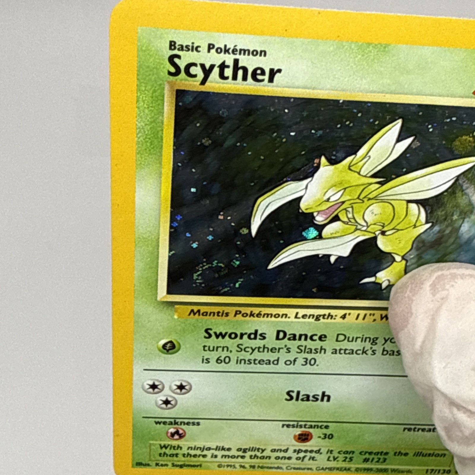 Pokemon TCG Base Set 2 Scyther 017/130 Holo Rare Eng SWIRL! LP-NM
