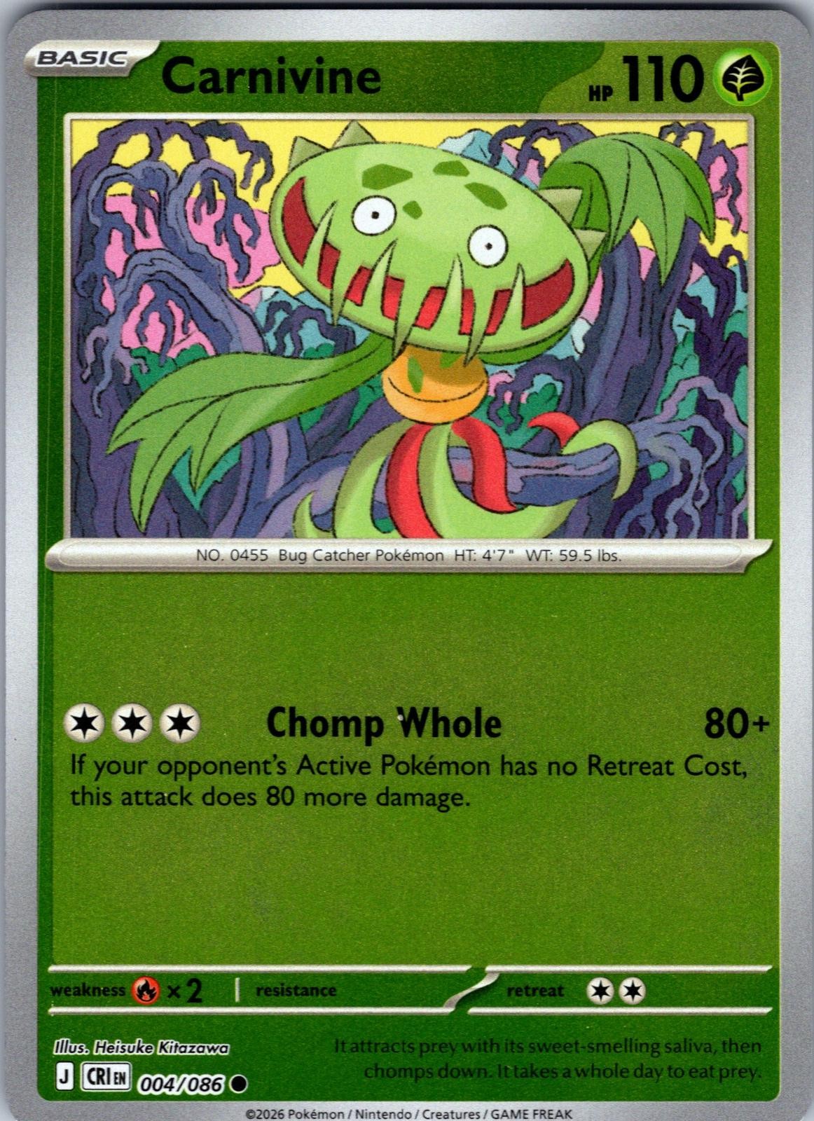 Carnivine 004/086 Common Chaos Rising Pokemon Reverse Holo Near Mint
