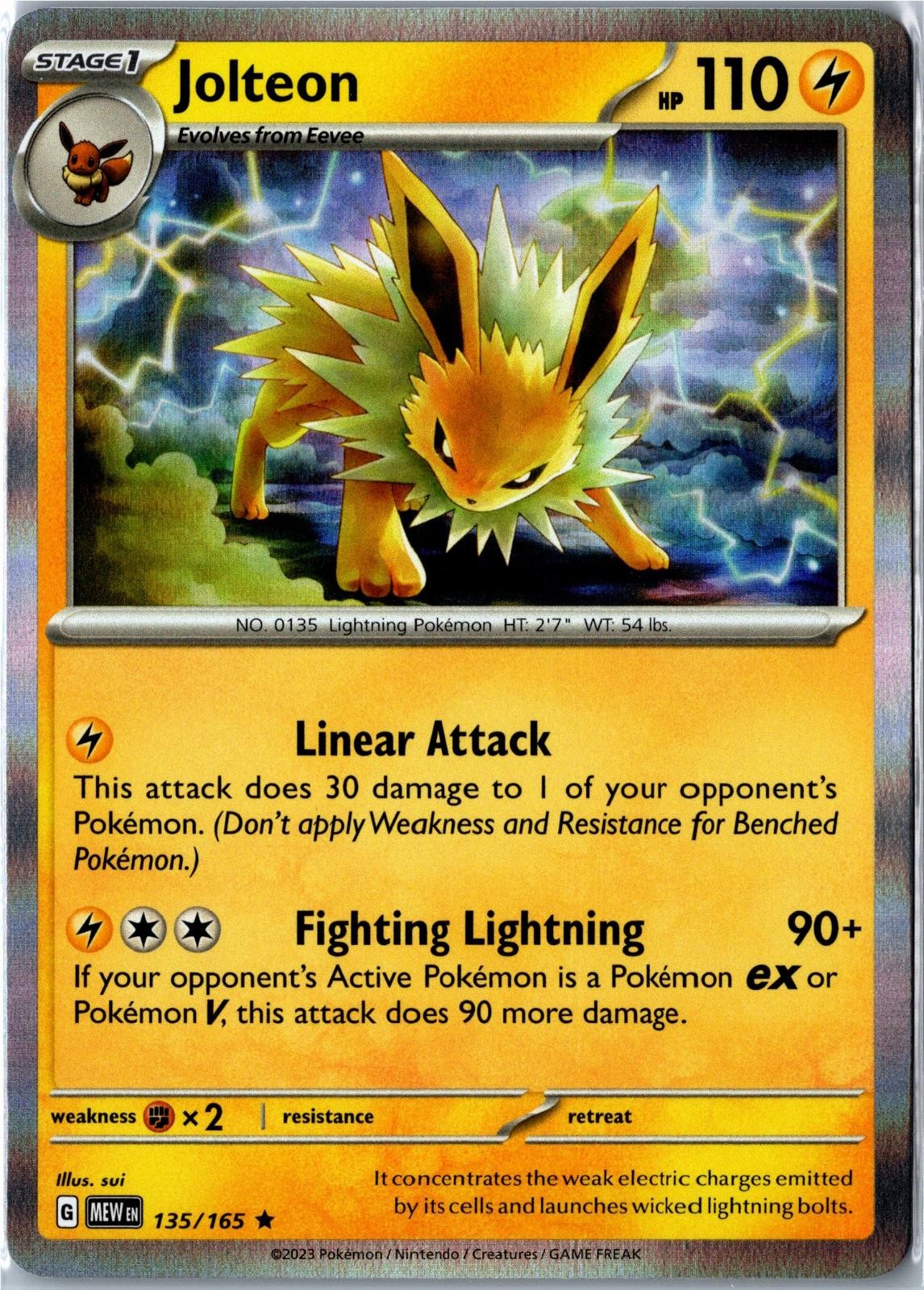 Jolteon – MEW 151 – 135/165 – Rare Holo – Near Mint