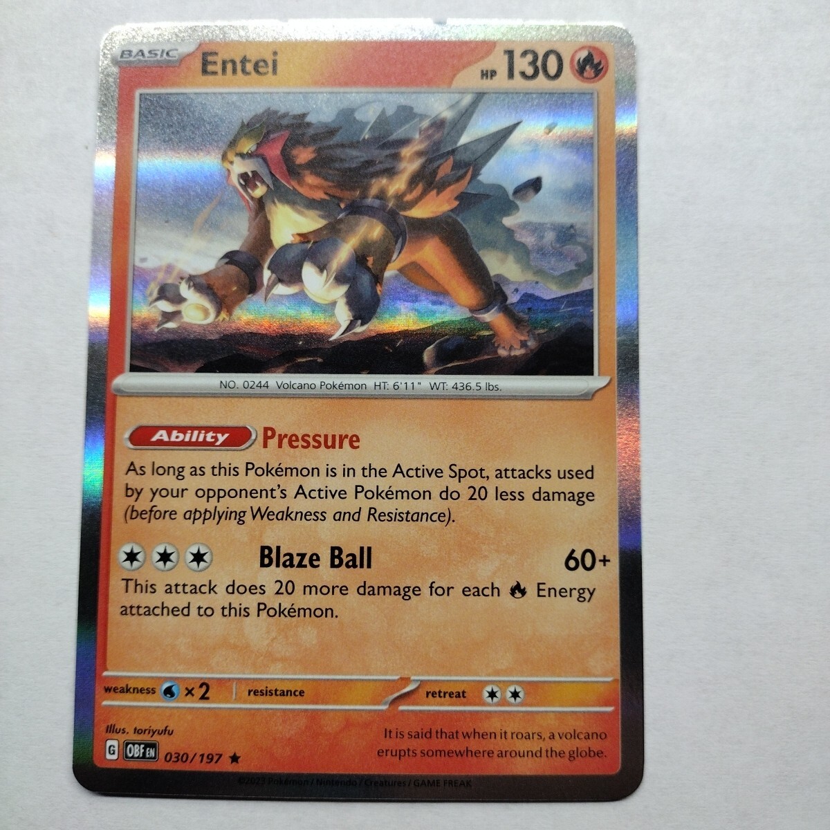 Pokémon Entei Obsidian Flames 30/197 Holo Rare – Same Day Shipping!