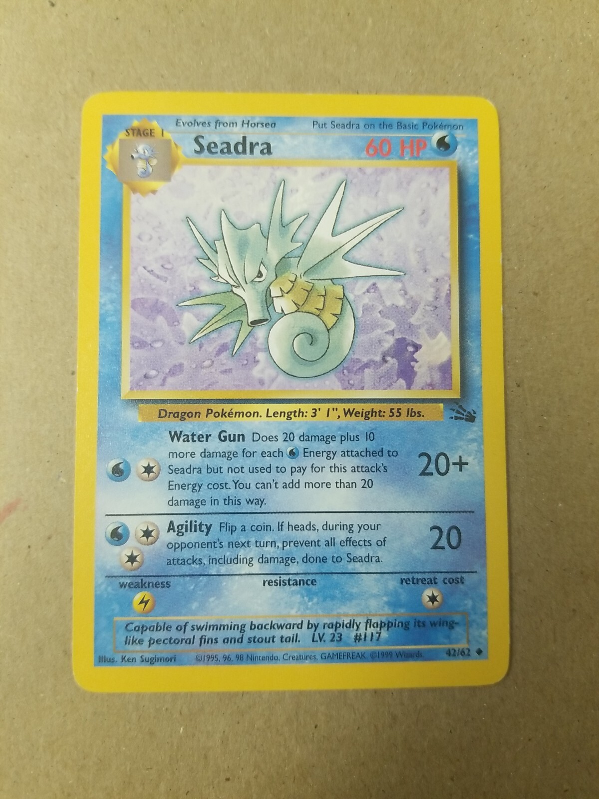 SEADRA 42/62 – Fossil Set – VINTAGE WOTC Pokemon Card – Unlimited – NM