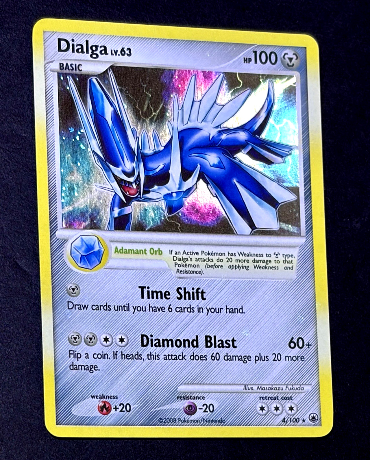 2008 Pokemon DIALGA Majestic Dawn COSMOS HOLO Diamond & Pearl Card 4/100 SWIRL