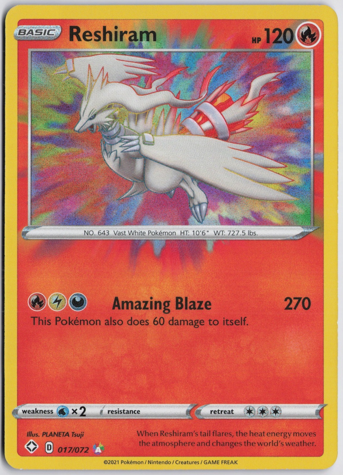 Reshiram Amazing Rare Shining Fates 017/072 NM Holo PLANETA Tsuji